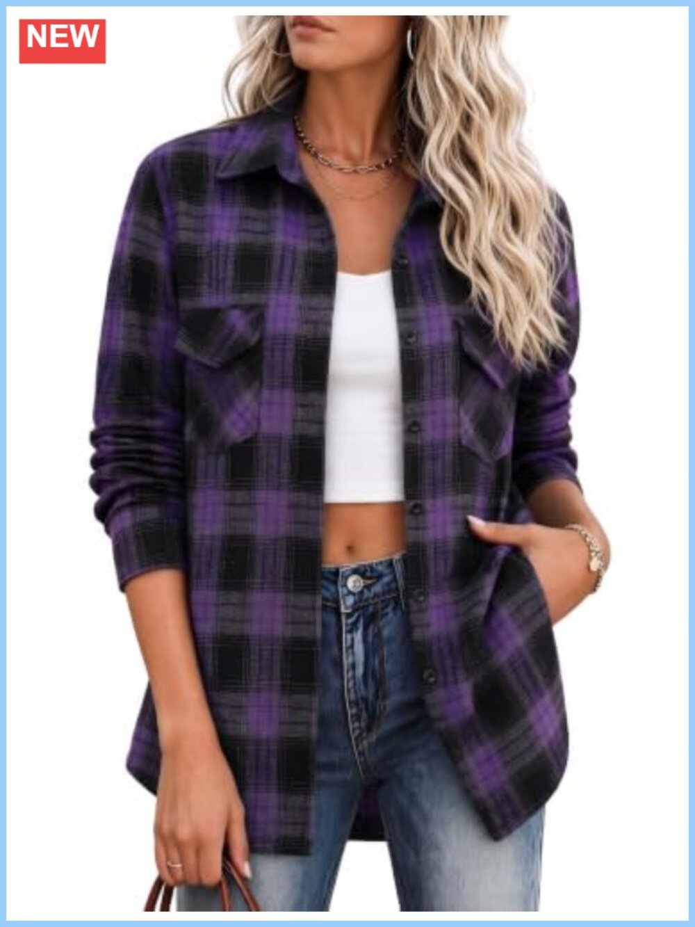 Women's Plaid Flannel Shacket Oversized Button Up Long Sleeve Fall Layer
